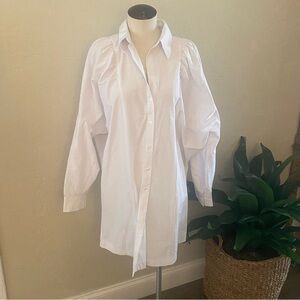 NWT TopShop White Button Down Shirt Puff Sleeve Sz 10